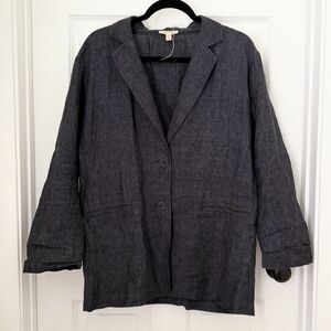 Women Eileen Fisher Linen Denim Two Button Lightweight Blazer Black Extra Small